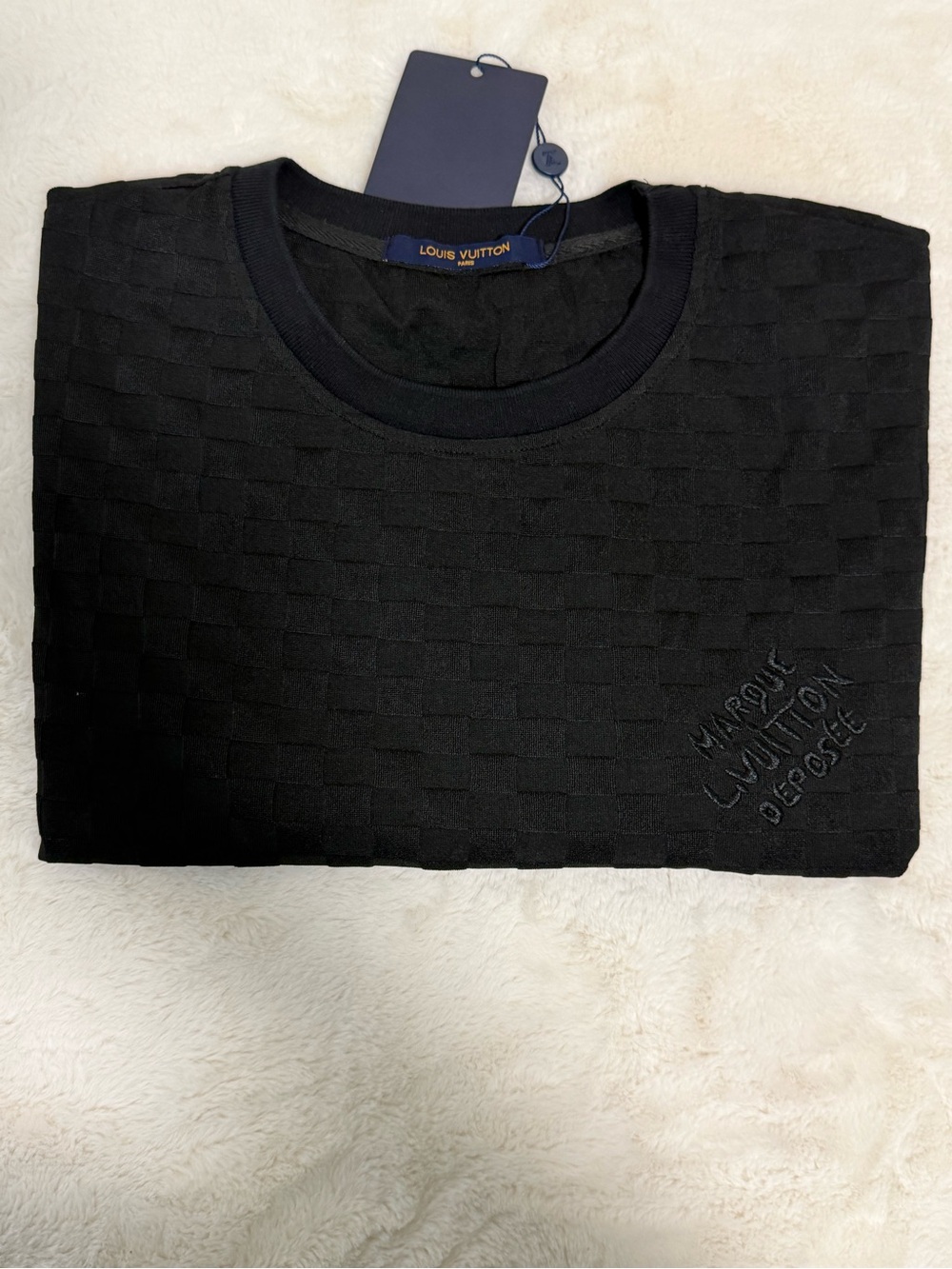 T shirt Black Embossed Checker Crewneck Sweater